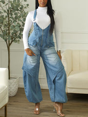 Casual Zipper Denim Wide Leg Jumpsuit