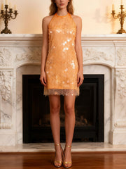 Sexy Halterneck Lace-up Sequined Mini Dress