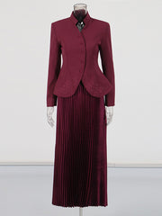 Fashion Slim Blazer Pleated Skirt Two-Piece Set