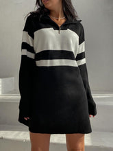 Zipper Neck Loose Striped Knit Dress