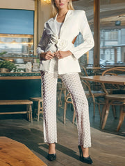 Sexy Hollow Out Pearl Embellished Blazer Set