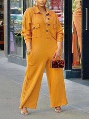 Plus Size Fashion Lapel Wide Leg Jumpsuit