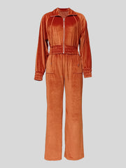 Velour Zipper Top Drawstring Trousers Sports Sets
