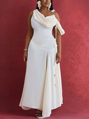 Off Shoulder Rose Details Draped A-Line Party Dress
