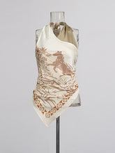 Casual Halter Print Asymmetric Top