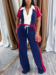 Fashion Short Sleeve Drawstring Pants Sporty Set