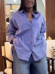 Casual Loose Stripe Button Down Shirt Blouse