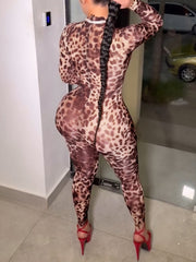 Sexy Leopard Print Club Party Bodycon Jumpsuit