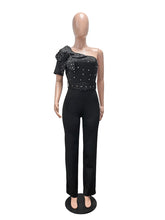 Elegant One Shoulder Rhinestone Wide Leg Jumpsuit