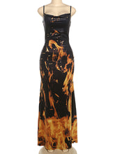 Sexy Spaghetti Strap Graphic Print Midi Bodycon Dress