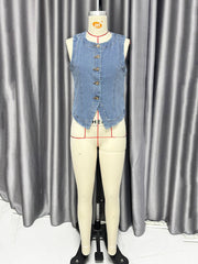 Casual Denim Crewneck Vest Waistcoat