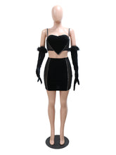 Sexy Rhinestone Crop Tops Skirts Sets