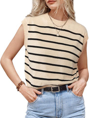 Fashion Sleeveless Stripe Knit Pullover