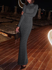 See Through Turtleneck Bodycon Maxi Dress