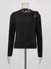 Fashion Round Neck Buckle-Shoulder Base Shirt