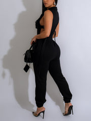 Casual Solid Flap Pocket Cargo Jumpsuit
