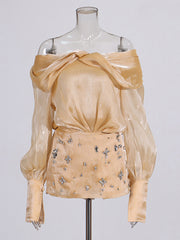 Elegant Crystal-embellished Bubble Sleeves Mini Dress