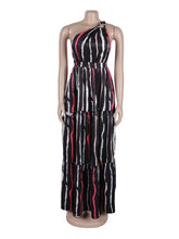 Sloping Shoulder Backless Print Dress