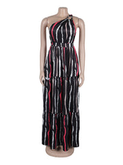 Sloping Shoulder Backless Print Dress