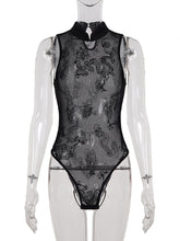 Sexy Mesh See-Through Print Sleeveless Bodysuit