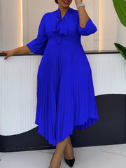 Elegant Bow Lace-up Neck Slim Pleated Dress