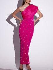 One Shoulder Rhinestone Slim Party Dress