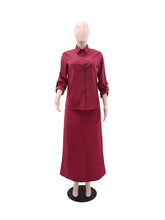 Casual Button Shirt High Waist Skirt Two Piece Set