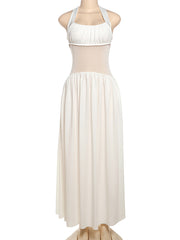 Elegant Halter Mesh See through Maxi Dress