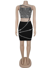 Rhinestone Embellished Tube Cropped Skirt Sets