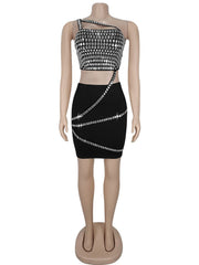 Rhinestone Embellished Tube Cropped Skirt Sets