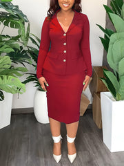 Casual Blazer And Skirt Office Two Piece Set