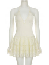 Sexy V-neck Halter Backless Lace Mini Dress