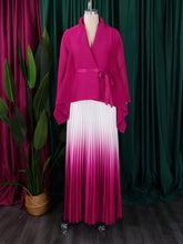 Bat Sleeve Cardigan Gradient Color Pleated Skirt Suit