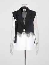 Fashion Sleeveless Sequin Tassels Patchwork Blazer Vest