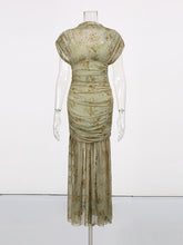 Elegant Print Cinched Waist Slim Maxi Dress