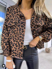 Leopard print long sleeve short loose jacket