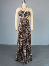 Elegant Print Hollow out Lace-up Ruched Maxi Dress