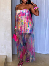 Sexy Print Sheer Strapless Package Hip Dress