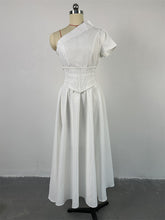 Solid Color Skew Collar Beam Waist Dress