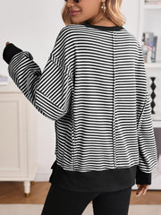 Casual Round Neck Stripe Contrast Sweatshirt