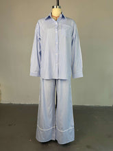 Casual Lapel Loose Stripe Shirt Wide Leg Pants Set