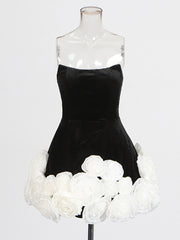 Elegant Rose Embellished Strapless Mini Dress