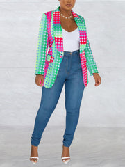 Fashion Colorful Dot Print Button Slim Blazer