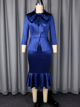 Bow Cinched Waist Slim Blazer And Fishtail Skirt Gown Set