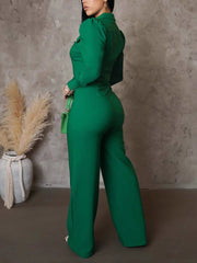 Turndown Collar Office Wide Leg Jumpsuit