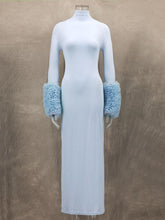 Ruffled Turtleneck Slim Maxi Dress