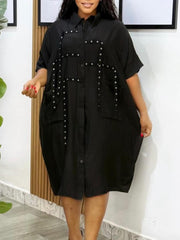 Casual Fashion Pocket Loose Shirt Dress