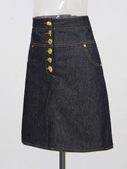 Fashion Single-breasted High Waist Denim Skirt