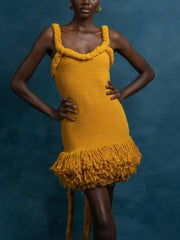 Hand Woven Twine Rope Shoulder Strap Tassel Dress