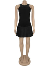 Casual Sleeveless O Neck Patchwork Pleated Mini Dress